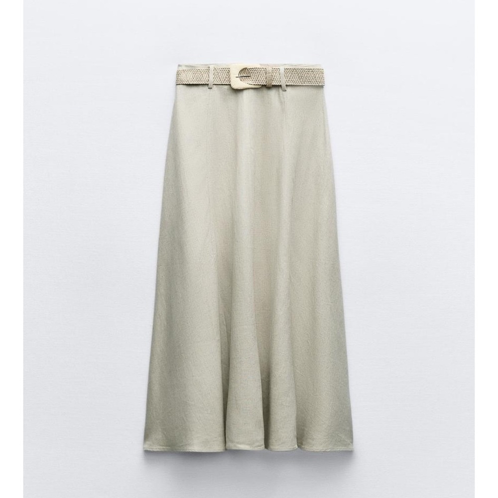 NWT Zara belted linen blend midi skirt